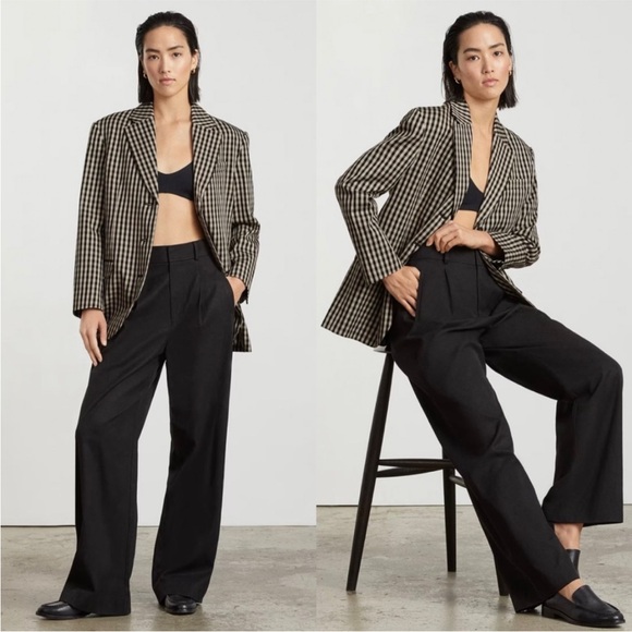Everlane The ’80s Oversized Blazer Jacket Size 2 NWT Khaki Black Gingham - Picture 1 of 7